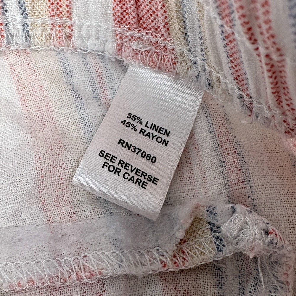 Cato Stripe Linen Blend Wide Leg Pants Womens Sz LP White Pink Pull On Drawstrng - Picture 13 of 15